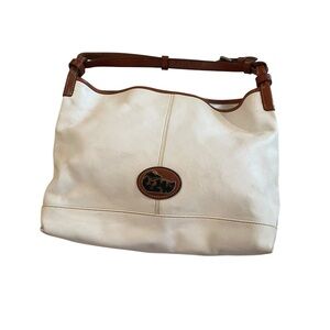 Dooney & Bourke Fairfield Champsac hobo bag white leather brown trim